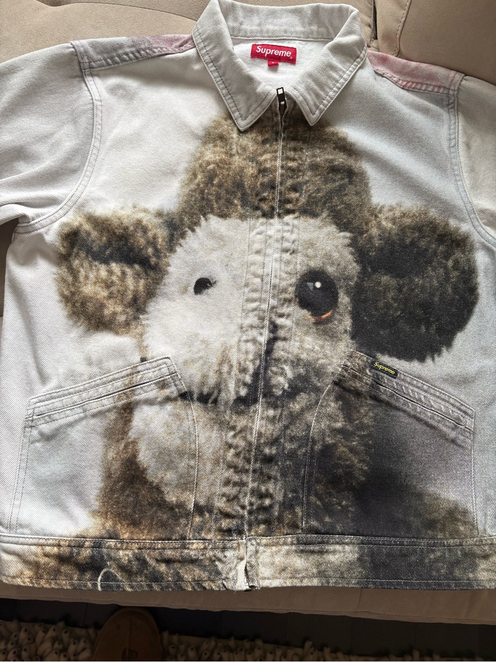 Supreme Adult’s nostalgic stuffie characters on Denim Graphic Zip Jacket.